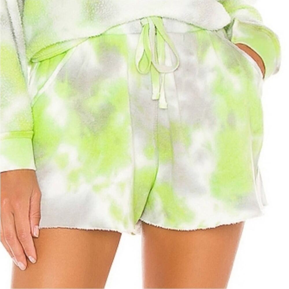 Free People Kelly Washed Green Yellow Tie Dye Lounge Short XS NWT